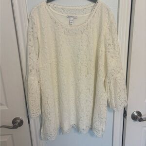 Croft & Barrow Cream Lace Long-Sleeve Top Size XL